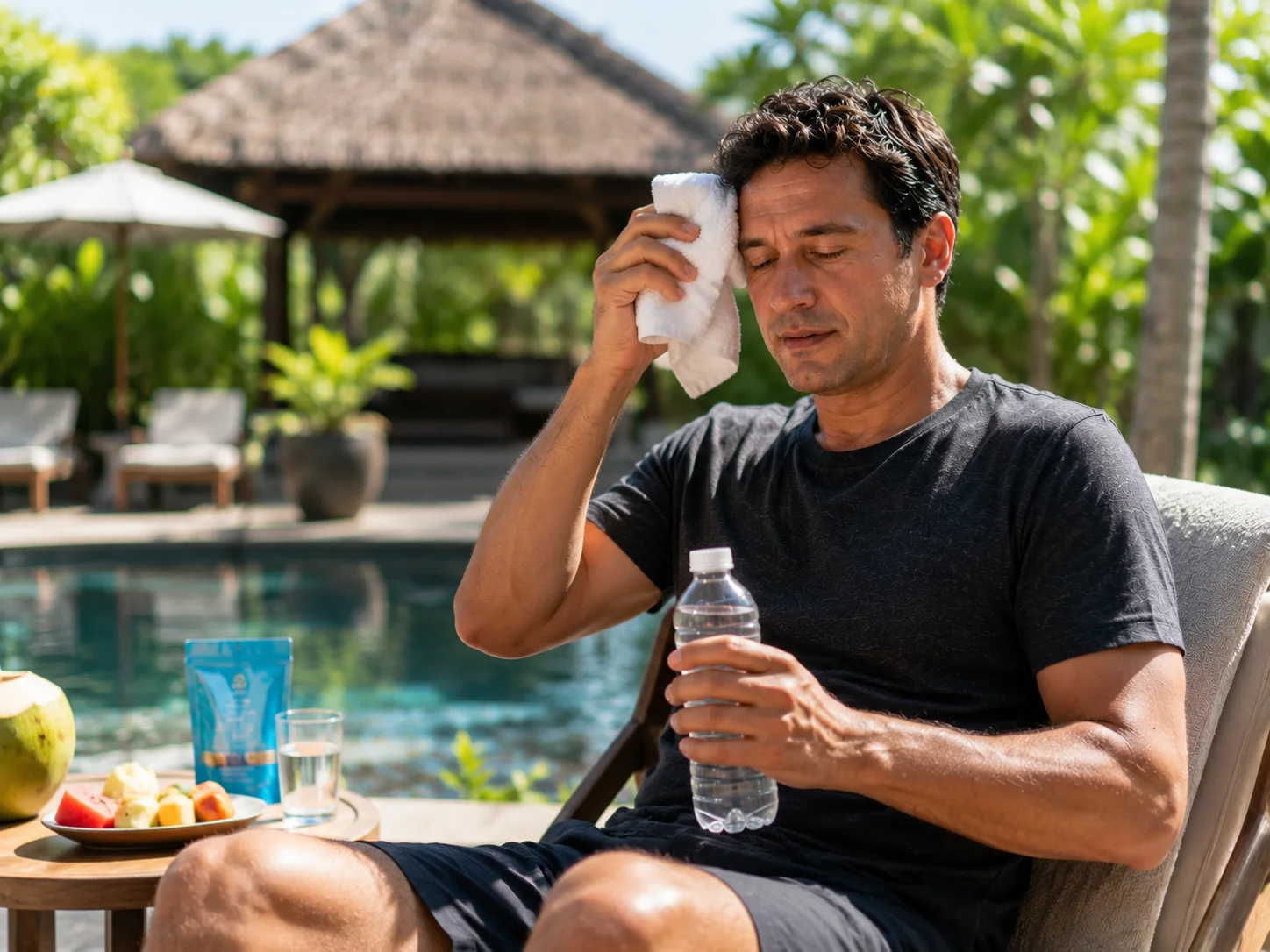 Dehydration treatment with IV fluids at hotel or villa in Bali